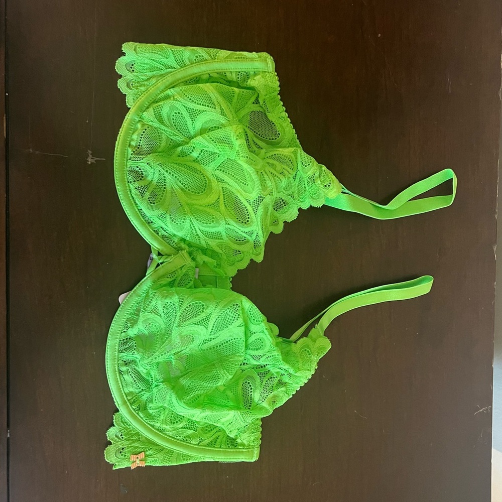 Lime green lace bra
